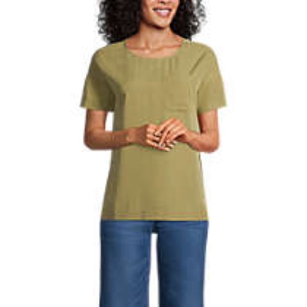 Lands' End Olive Green Women's Rayon Short Sleeve Tee - Size XL (18T) - NWOT